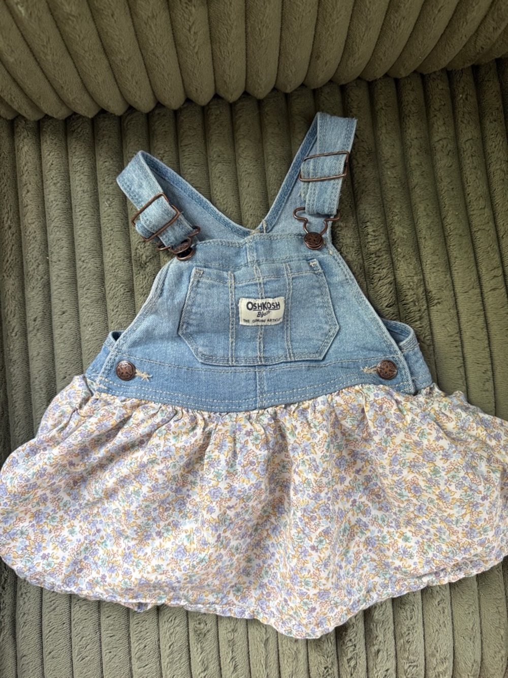 OshKosh B'gosh Light Blue Denim Floral Overall Dress